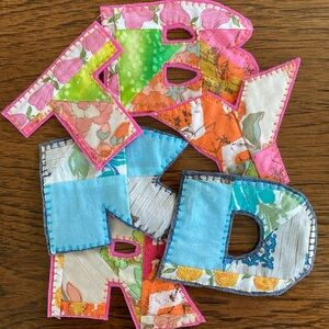 Alphabet Letters Made from Vintage 70's Quilt | Hand Embroidered | Felt backed